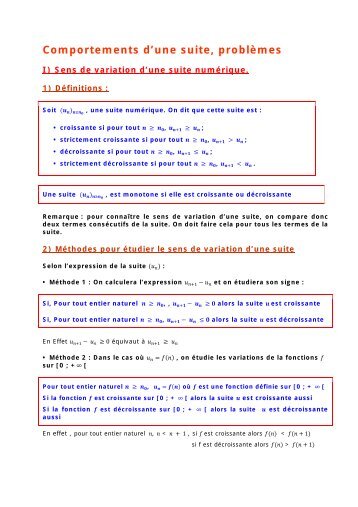 Comportements d'une suite, problÃ¨mes - Parfenoff . org