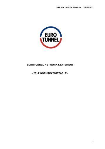 eurotunnel network statement - 2014 working timetable