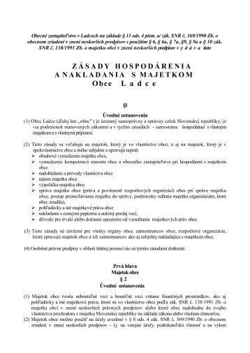 ZÃ¡sady hospodÃ¡renia a nakladania s majetkom obce Ladce (.pdf)