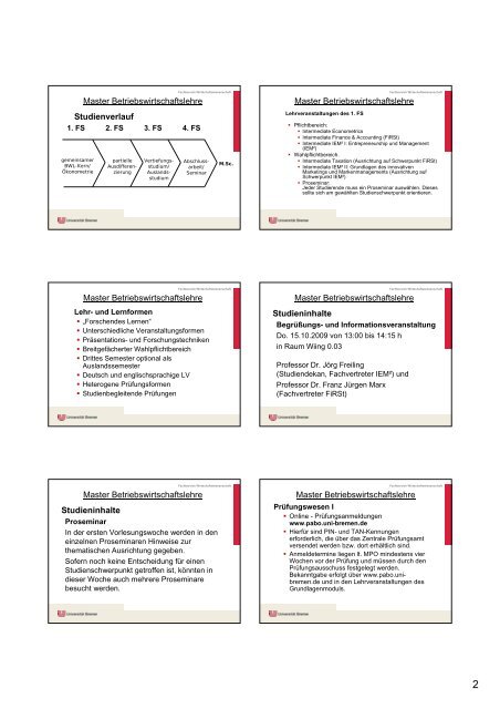 Präsentation des Fachbereichs