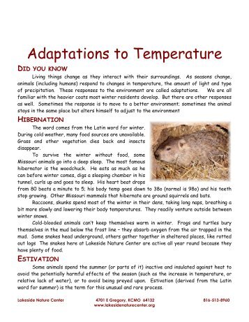 Adaptations to Temperature Extremes - Lakeside Nature Center