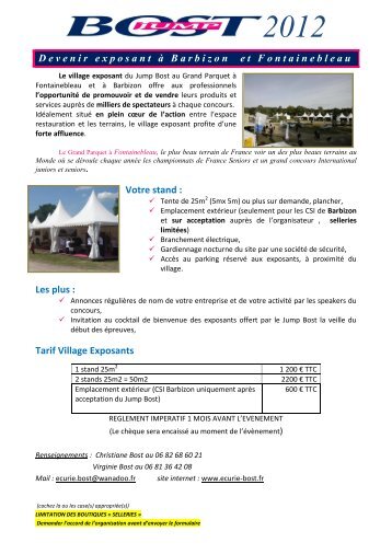 Tarif Village Exposants - Ecurie Bost