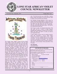 LONE STAR AFRICAN VIOLET COUNCIL NEWSLETTER