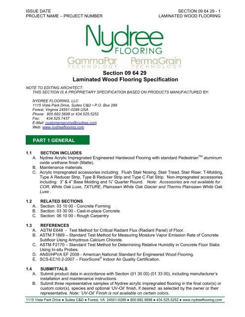 Section 09 64 29 Laminated Wood Flooring Nydree Flooring