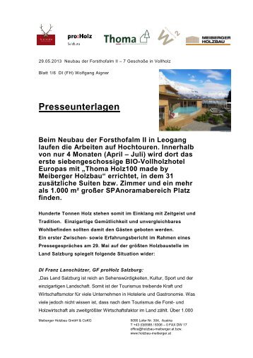 Pressemeldung II - zu proHolz Salzburg