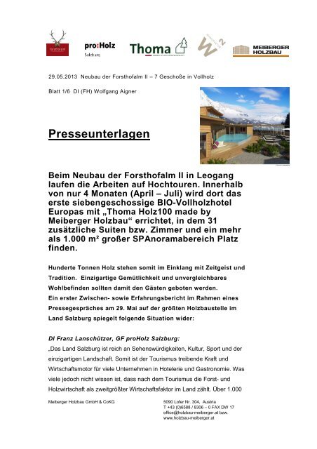 Pressemeldung II - zu proHolz Salzburg