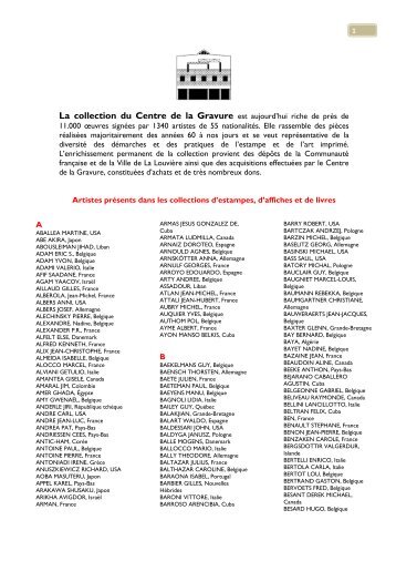 Liste des 1340 artistes présents dans la collection  - Horus