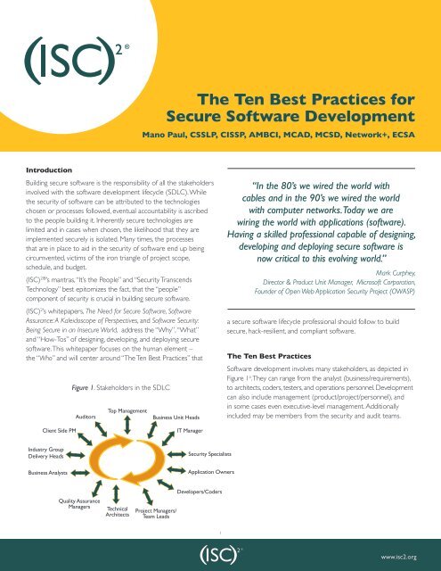 The Ten Best Practices for Secure Software Development - ISC