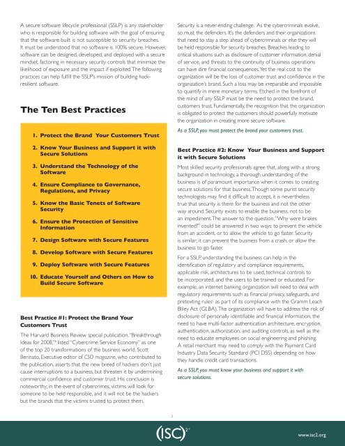 The Ten Best Practices for Secure Software Development - ISC