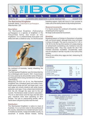 August 2012 - Illawarra Bird Observers Club Inc