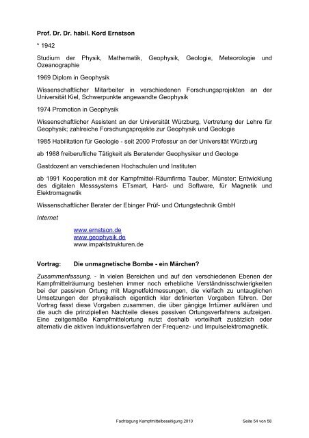 Tagungsunterlagen Fachtagung â€žKampfmittelbeseitigungâ€œ 2010 des ...