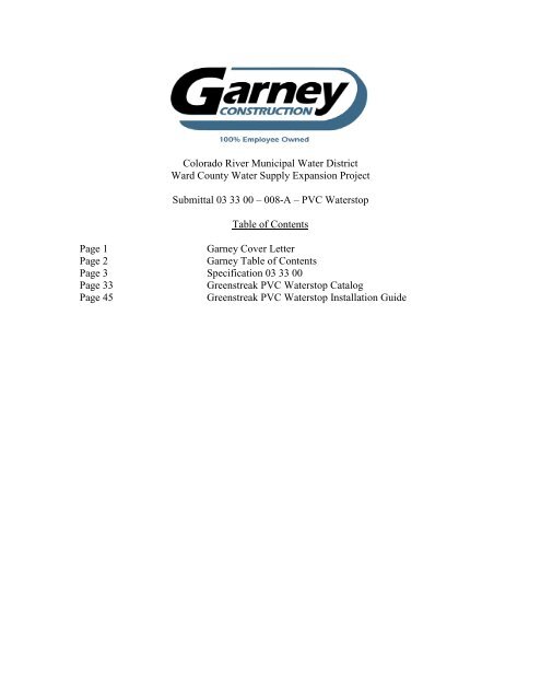 03 33 00 - 008 - PVC Waterstop - Garney Construction