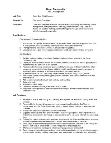 Cedar Community Job Description - Iowa Association of Homes ...