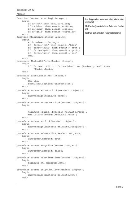 Informatik GK 12 Klassen Seite 1 Klassen programmieren ... - Freidling
