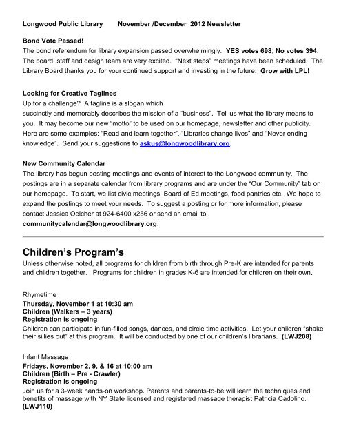 Children's Program's - Longwood Public Library