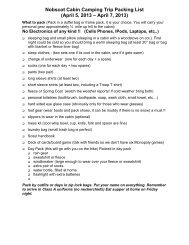 Nobscot Cabin Camping Trip Packing List (April 5, 2013 â April 7 ...