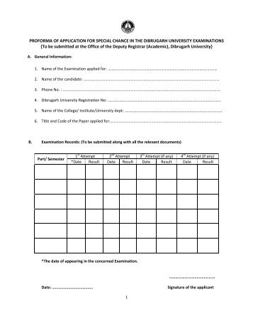 PROFORMA OF APPLICATION FOR SPECIAL CHANCE IN THE ...