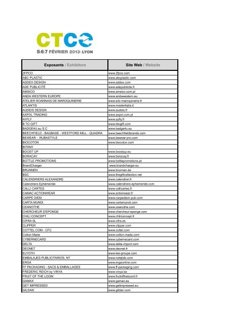 Exposants / Exhibitors Site Web / Website - CTCO