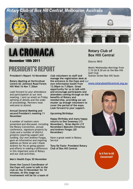 La Cronaca - Rotary Club of Box Hill Central