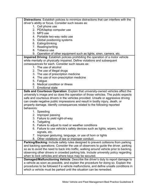 Motor Vehicle And Fleet Management Best Practice Guidelines