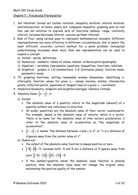 Math 150 Study Guide