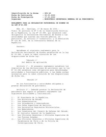 Decreto Supremo NÂº45/2006, MINSEGPRES