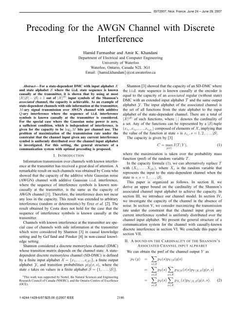 Precoding for the AWGN Channel with Discrete Interference - CST