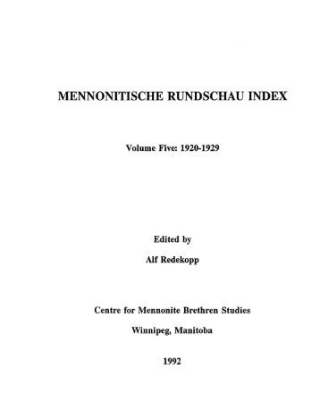 MENNONITISCHE RUNDSCHAU INDEX - Canadian Conference of ...