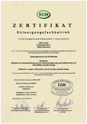 EfB-Zertifikat KRD GmbH - bei der REKO Gruppe