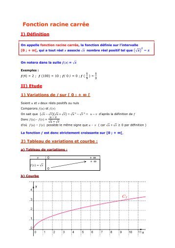 PremiÃ¨re S - Fonction racine carrÃ©e - Parfenoff . org