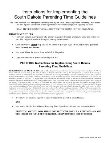 South Dakota Parenting Time Guidelines