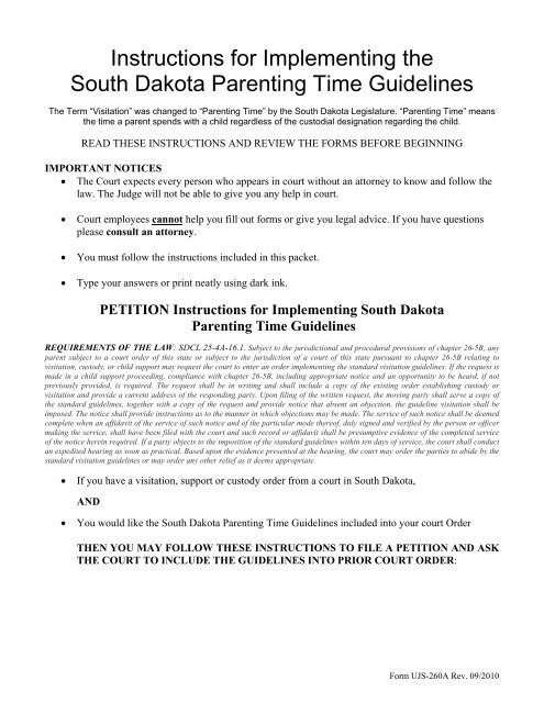 South Dakota Parenting Time Guidelines