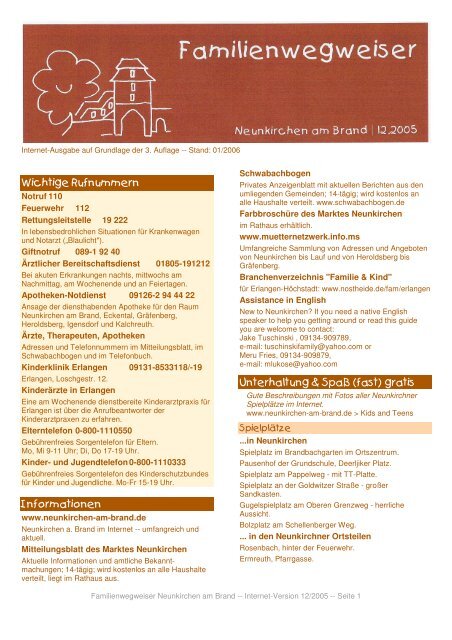 Wichtige Rufnummern Neunkirchen Am Brand