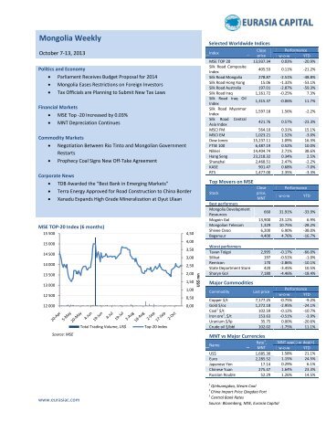 Mongolia Weekly: 13 October 2013 - Eurasia Capital