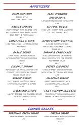 Dinner Menu Wind Sea Restaurant