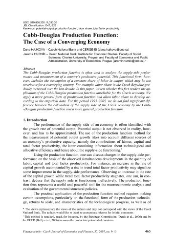 Cobb-Douglas Production Function: - Czech Journal of Economics ...