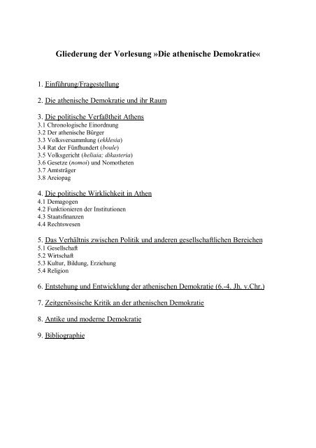 Gliederung Der Vorlesung Die Athenische Demokratie