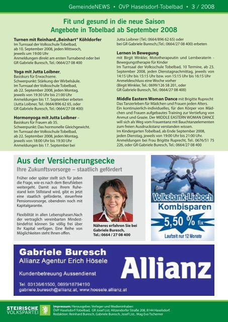 GemeindeNEWS 03/2008 - Haselsdorf - Tobelbad, die Homepage ...