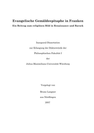 Evangelische Gemäldeepitaphe in Franken - OPUS - Universität ...