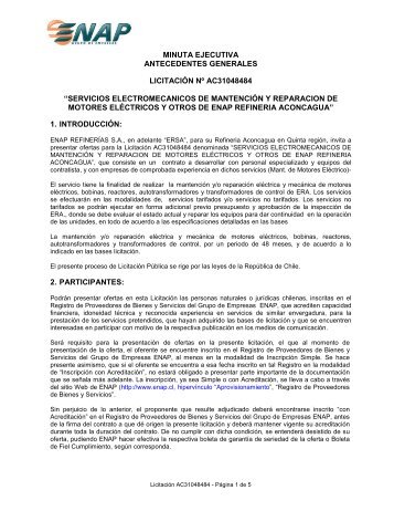 MINUTA EJECUTIVA ANTECEDENTES GENERALES ... - Enap