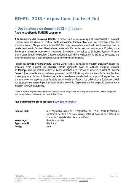 9 Ã©dition, 13-16 septembre 2013 Dossier de presse - BD Fil