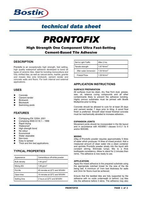 PRONTOFIX - Bostik Hong Kong Limited