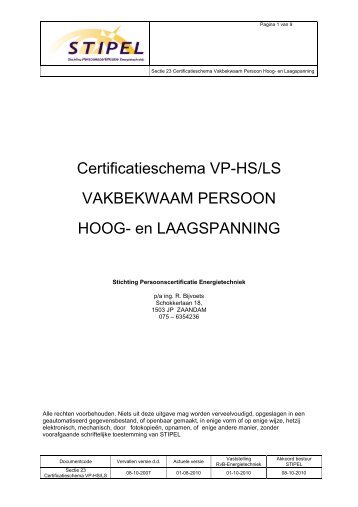 Certificatieschema VP-HS/LS VAKBEKWAAM PERSOON ... - Stipel