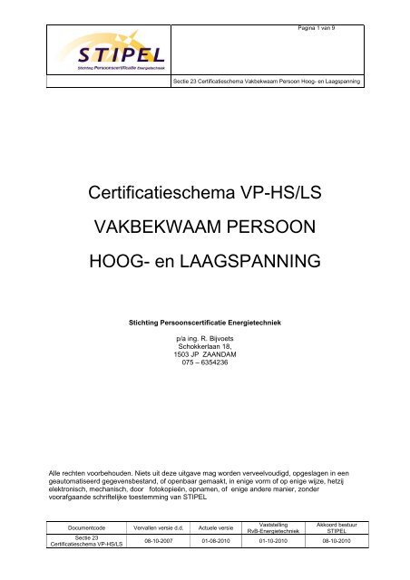 Certificatieschema VP-HS/LS VAKBEKWAAM PERSOON ... - Stipel