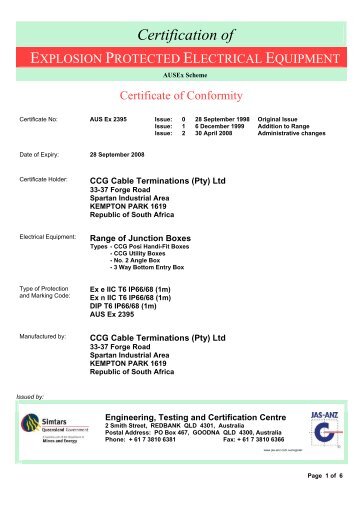 Certification of - CCG Cable Glands