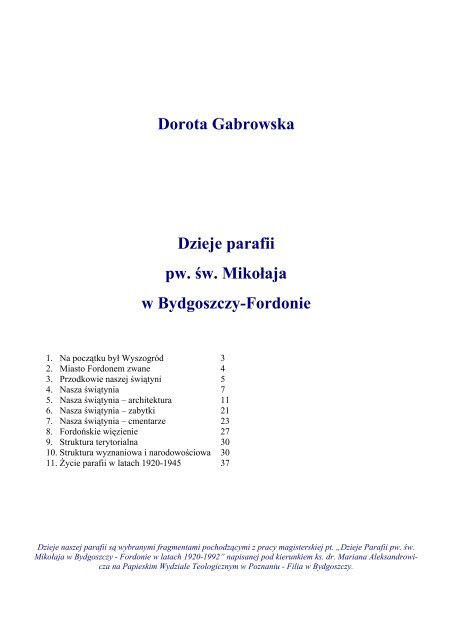 Dzieje parafii - Parafia pw. Åw. MikoÅaja w Bydgoszczy