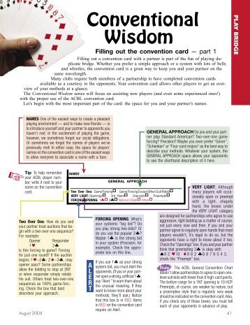 Conventional Wisdom (how to fill out the ACBL ... - Marvin French