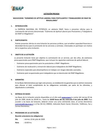 licitación privada ma31019240: “exámenes de aptitud ... - Enap