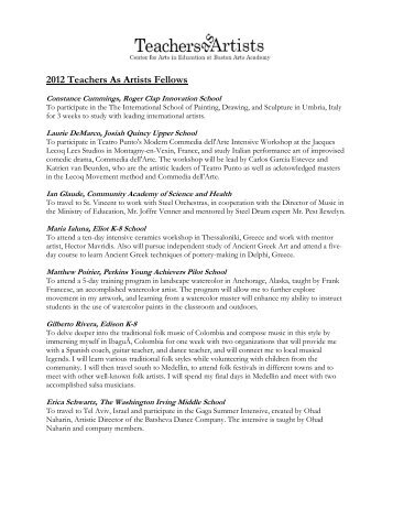 2012 Teachers As Artists Fellows - Boston Arts Academy