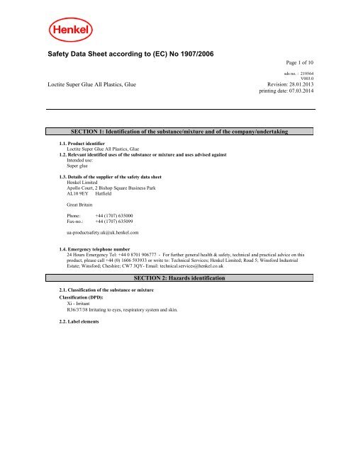 SAFETY DATA SHEET LOCTITE ALL PLASTICS - Toolbank